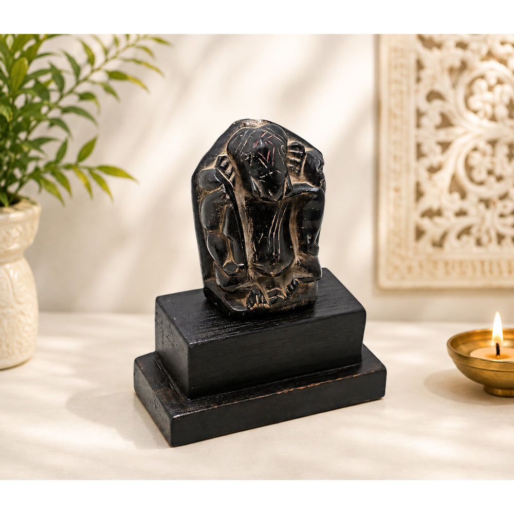 Antique Black Hard Stone Ganesha Figurine - M2026080303UNQ