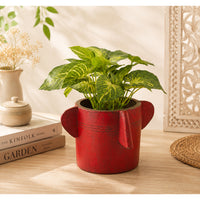 Handcrafted Wooden Planter – Dark Red Antique Finish Decorative Plant Pot - 2026081001DRA
