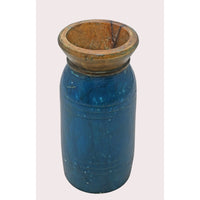 Handcrafted Wooden Flower Pot – Dark blue Finish Decorative Planter - 2026081002DBA