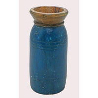Handcrafted Wooden Flower Pot – Dark blue Finish Decorative Planter - 2026081002DBA