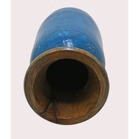 Handcrafted Wooden Flower Pot – Dark blue Finish Decorative Planter - 2026081002DBA