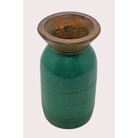 Handcrafted Wooden Flower Pot – Dark Green Finish Decorative Planter - 2026081002DGA