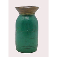 Handcrafted Wooden Flower Pot – Dark Green Finish Decorative Planter - 2026081002DGA