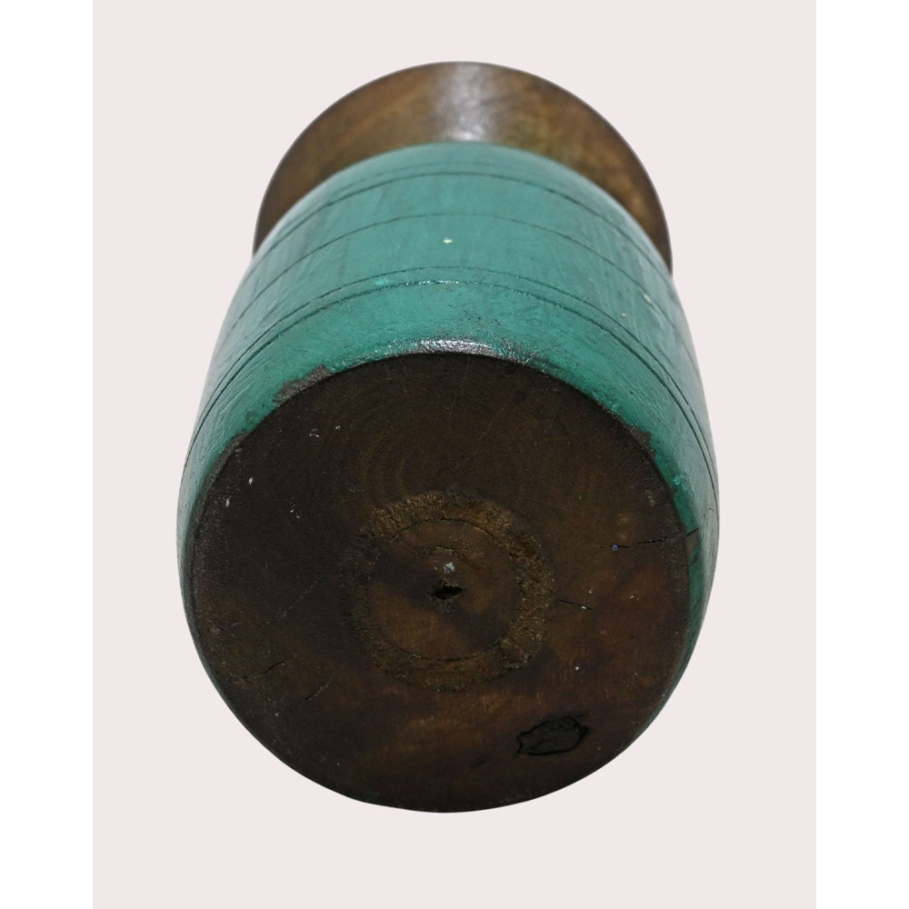 Handcrafted wooden flower pot in dark green finish, side view
