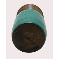 Handcrafted Wooden Flower Pot – Dark Green Finish Decorative Planter - 2026081002DGA