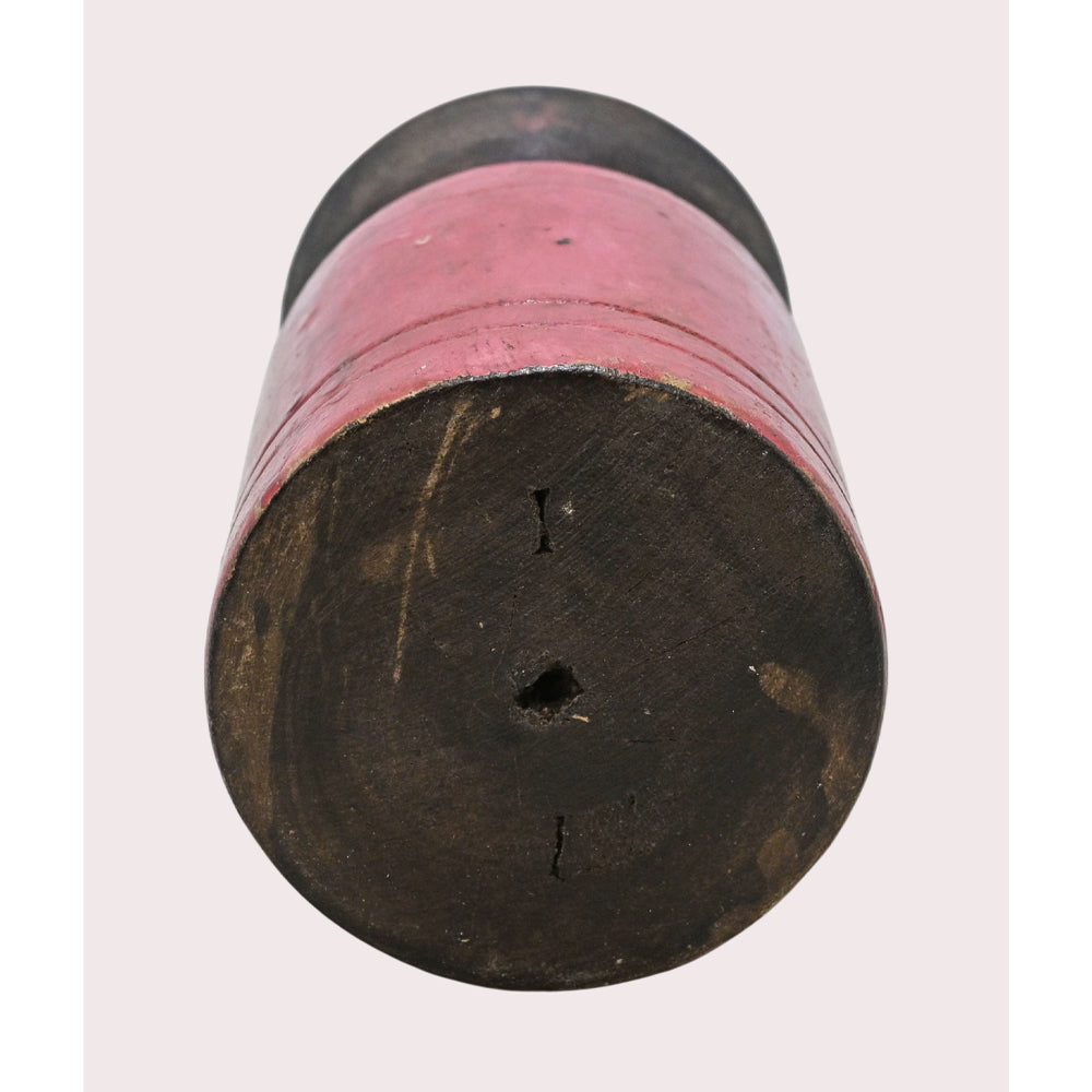 Handcrafted wooden flower pot in dark red antique finish, side view