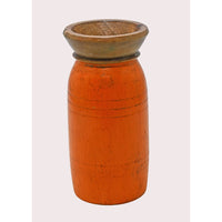 Handcrafted Wooden Flower Pot – Orange Finish Decorative Planter - 2026081002OAF