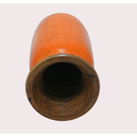 Handcrafted Wooden Flower Pot – Orange Finish Decorative Planter - 2026081002OAF