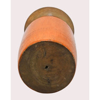 Handcrafted Wooden Flower Pot – Orange Finish Decorative Planter - 2026081002OAF