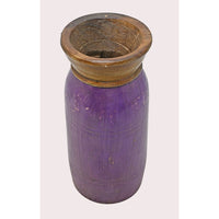 Handcrafted Wooden Flower Pot – Purple Finish Decorative Planter - 2026081002PAF