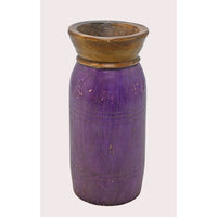 Handcrafted Wooden Flower Pot – Purple Finish Decorative Planter - 2026081002PAF