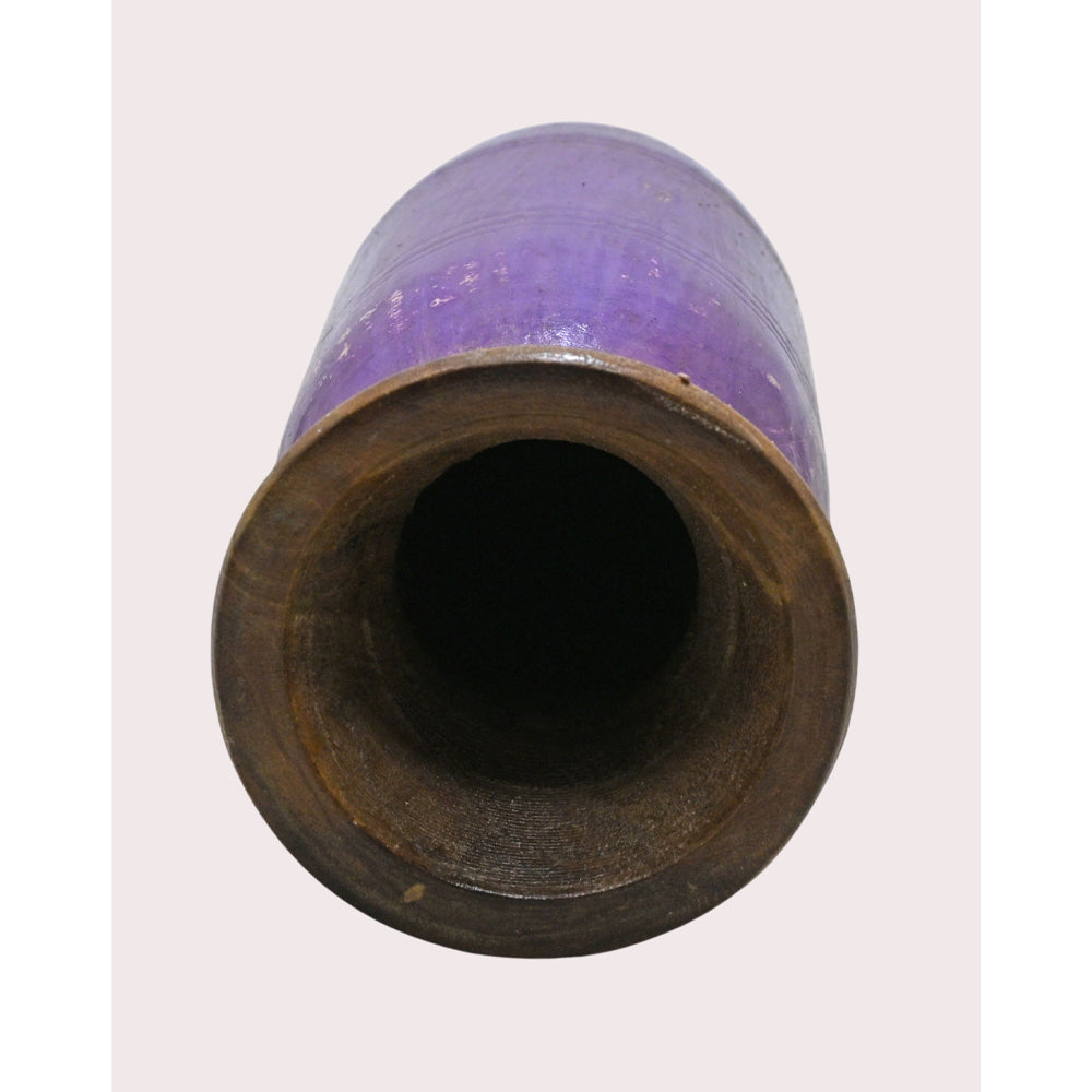 Handcrafted wooden flower pot in purple finish, decorative finish view
