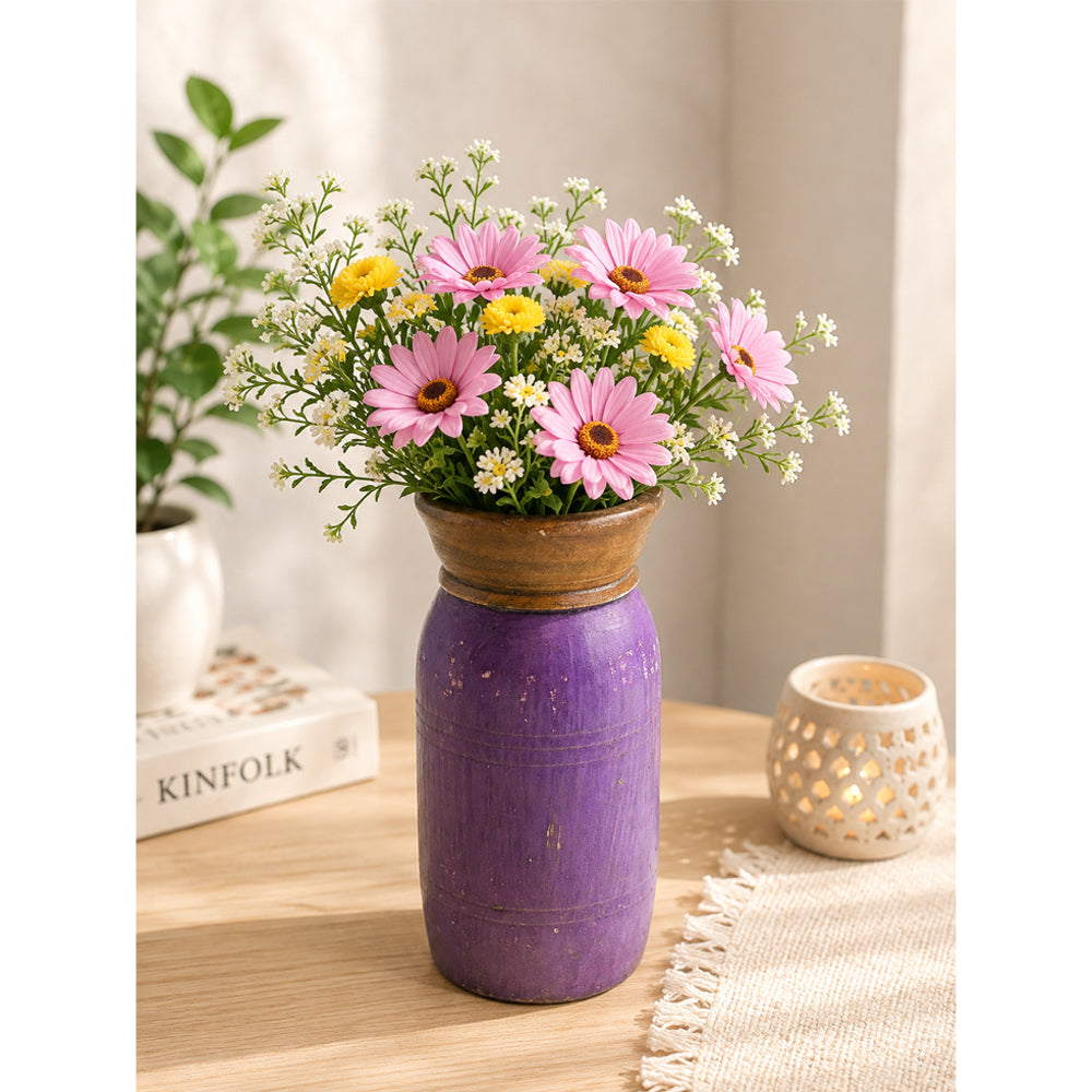 Handcrafted Wooden Flower Pot – Purple Finish Decorative Planter - 2026081002PAF