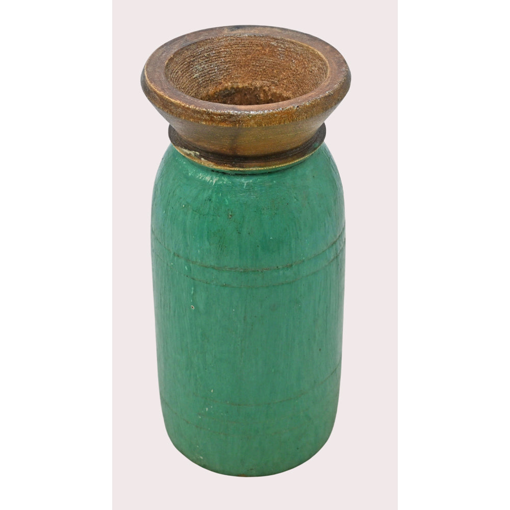Handcrafted wooden flower pot with Turkish antique finish, angled view