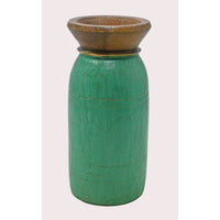 Handcrafted wooden flower pot with Turkish antique finish, close-up detail
