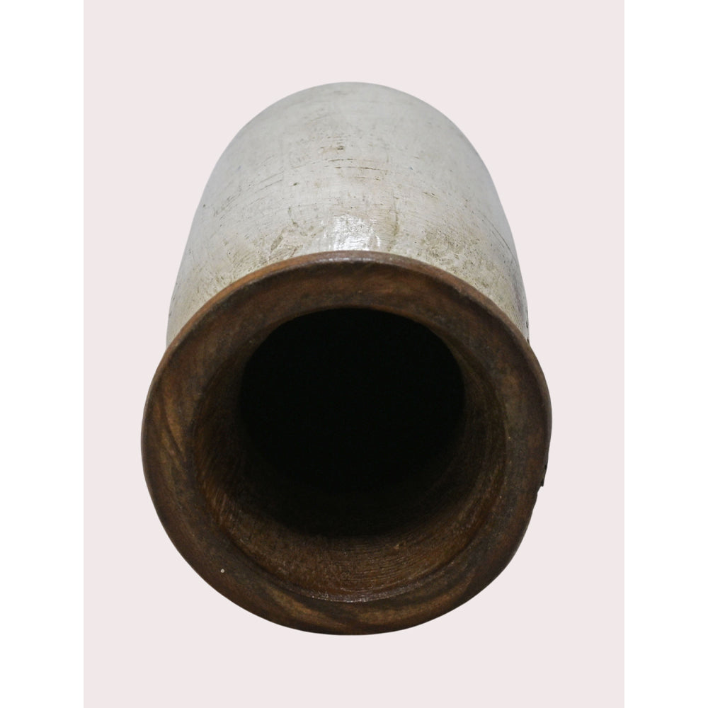 Handcrafted wooden flower pot in white antique finish, decorative finish view
