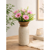 Handcrafted Wooden Flower Pot – White Antique Finish Decorative Planter - 2026081002WAF