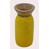 Handcrafted Wooden Flower Pot – Yellow Finish Decorative Planter - 2026081002YAF