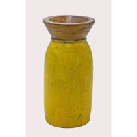 Handcrafted Wooden Flower Pot – Yellow Finish Decorative Planter - 2026081002YAF