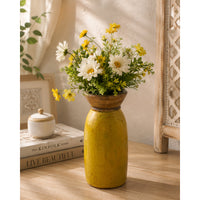 Handcrafted Wooden Flower Pot – Yellow Finish Decorative Planter - 2026081002YAF