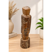 Handcrafted Tribal Wooden Head Sculpture – Rustic Brown Distressed Finish - 2026081211UNQ