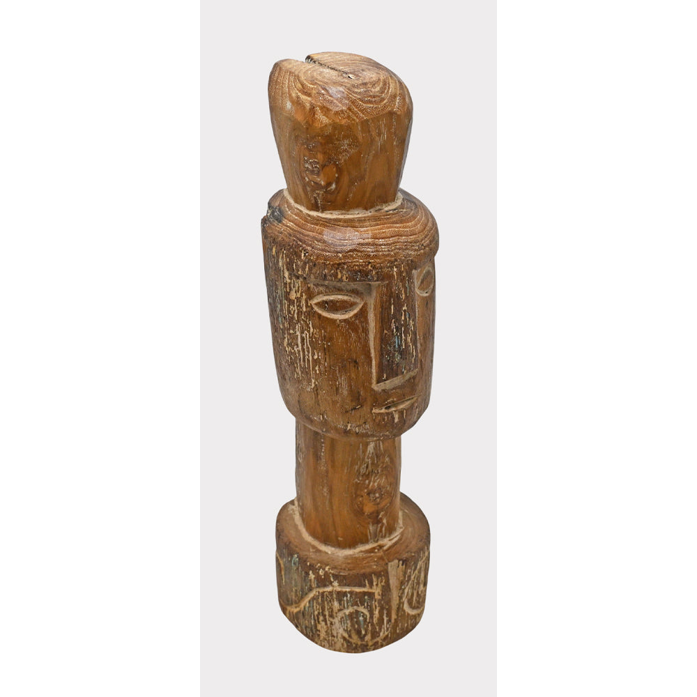 Rustic tribal wooden head sculpture, alternate angle