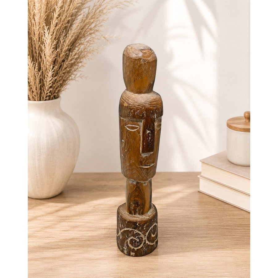 Vintage tribal wooden face sculpture, front view