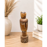 Handcrafted Tribal Wooden Head Sculpture – Rustic Folk Art Décor - 2026081214UNQ