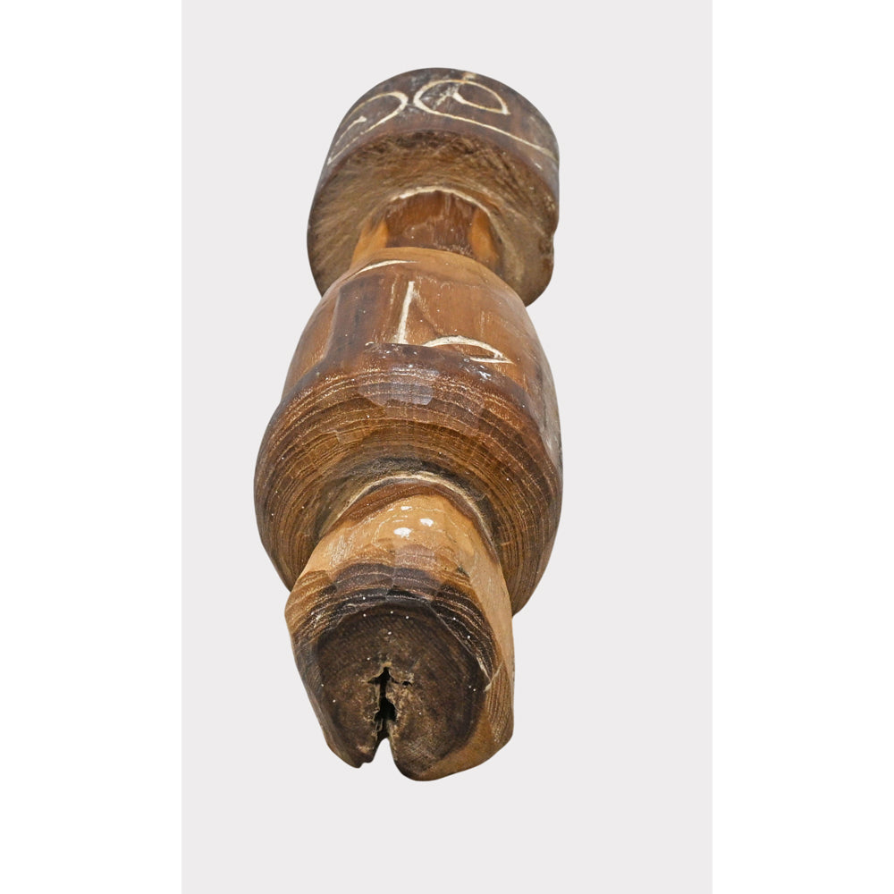 Rustic tribal wooden head sculpture, full product view