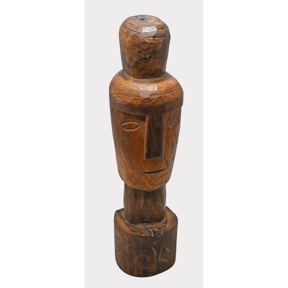 Solid wood tribal face statue, alternate angle