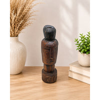 Antique Hand-Carved Dark Wood Face Statue - 2026081216UNQ