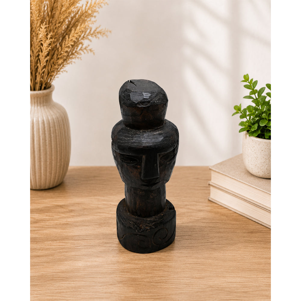 Hand-Carved Dark Wood Totem Sculpture - Espresso Brown Finish - 2026081217UNQ