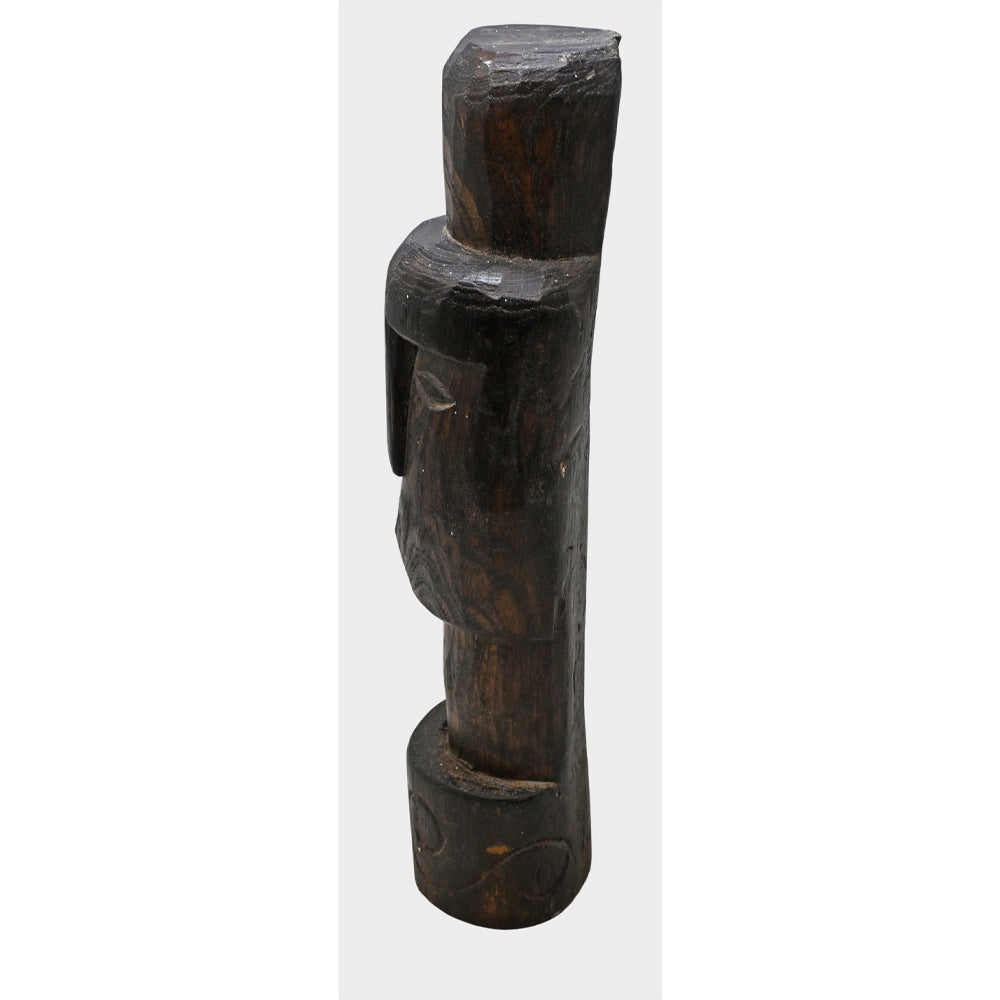 Dark walnut tribal wooden statue, side detail