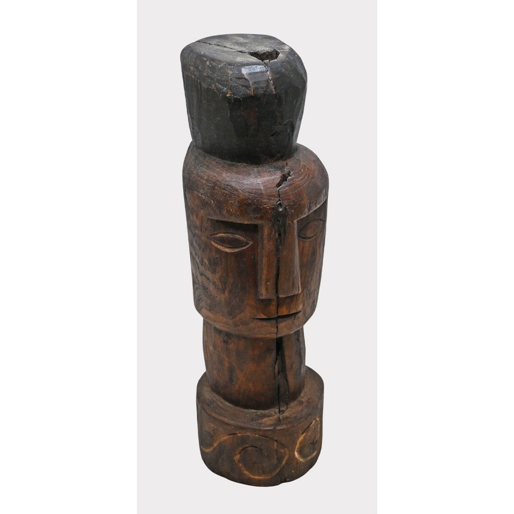 Antique wooden tribal face sculpture, alternate angle