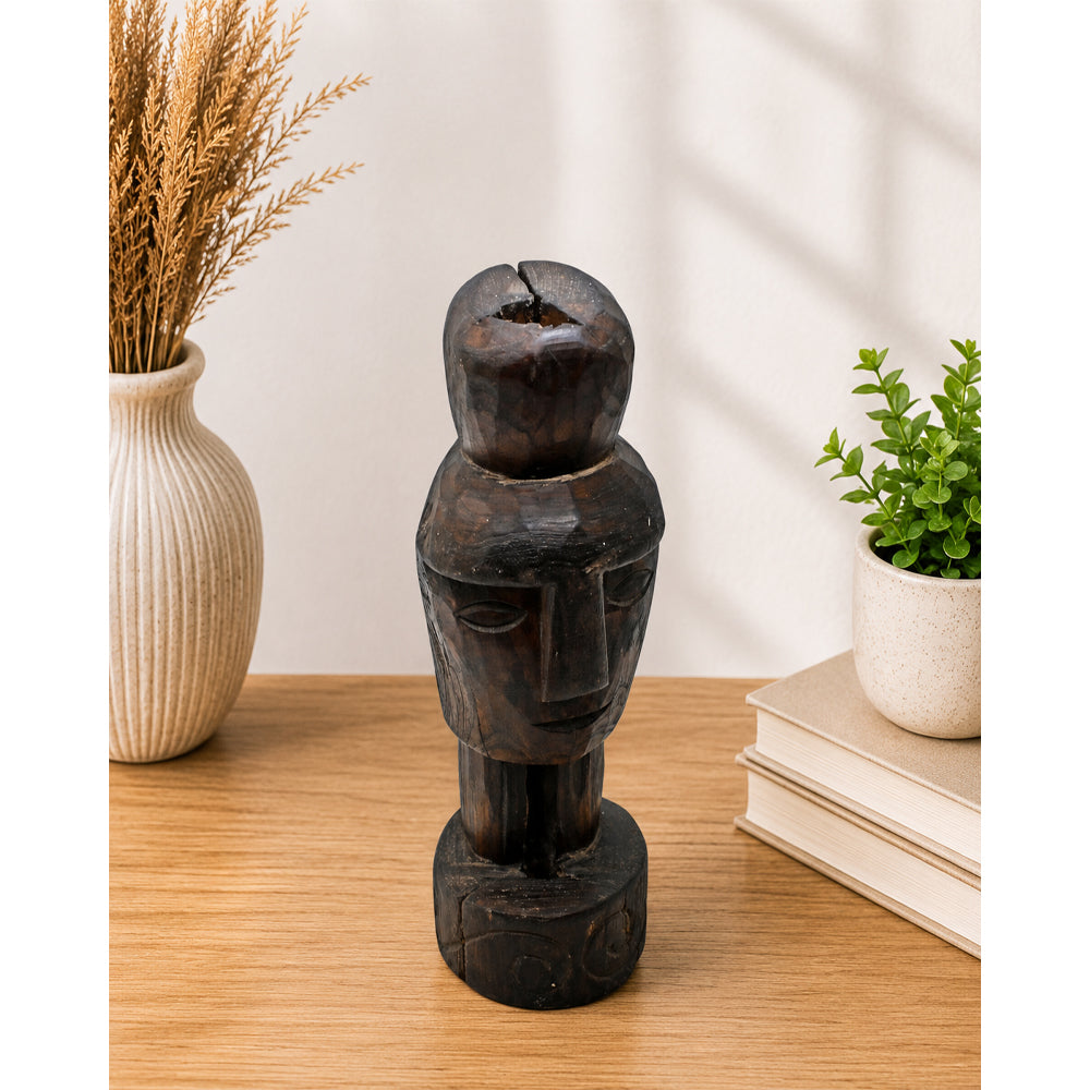 Dark Aged Hand-Carved Wooden Face Statue - 2026081221UNQ