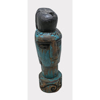 Hand-Carved Turquoise Painted Wooden Face Sculpture - 2026081222UNQ