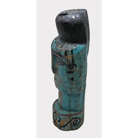 Hand-Carved Turquoise Painted Wooden Face Sculpture - 2026081222UNQ