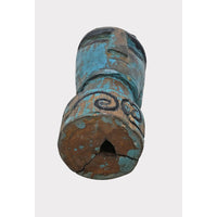 Hand-Carved Turquoise Painted Wooden Face Sculpture - 2026081222UNQ