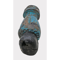 Hand-Carved Turquoise Painted Wooden Face Sculpture - 2026081222UNQ
