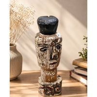 Hand-Carved Whitewashed Wooden Face Sculpture - 2026081223UNQ