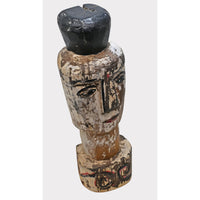 Hand-Carved Whitewashed Wooden Face Sculpture - 2026081223UNQ