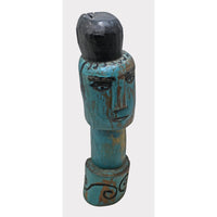 Hand-Carved Turquoise Painted Wooden Face Sculpture - 2026081224UNQ