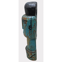 Hand-Carved Turquoise Painted Wooden Face Sculpture - 2026081224UNQ