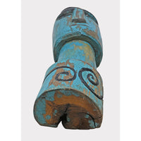 Hand-Carved Turquoise Painted Wooden Face Sculpture - 2026081224UNQ