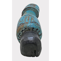 Hand-Carved Turquoise Painted Wooden Face Sculpture - 2026081224UNQ