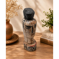 Hand-Carved Rustic Whitewashed Wooden Face Sculpture - 2026081225UNQ