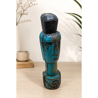 Hand-Carved Turquoise Painted Wooden Face Sculpture - 2026081226UNQ