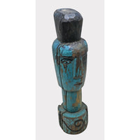 Hand-Carved Turquoise Painted Wooden Face Sculpture - 2026081226UNQ