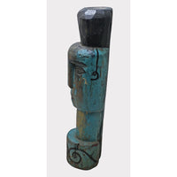 Hand-Carved Turquoise Painted Wooden Face Sculpture - 2026081226UNQ