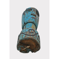 Hand-Carved Turquoise Painted Wooden Face Sculpture - 2026081226UNQ